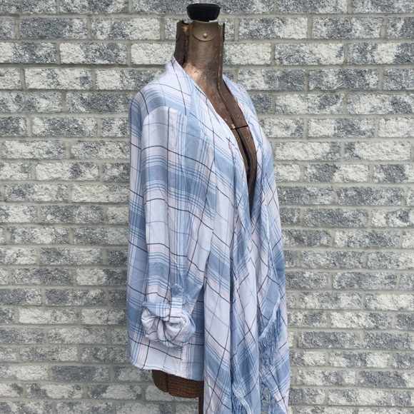 Torrid Open Front Fringed Flannel Draped Cardigan - Picture 2 of 8